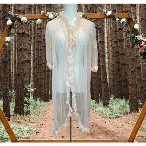 VTG Movie Star Large Peignoir Bride Robe Wedding Lingerie Pale Pink Coquette